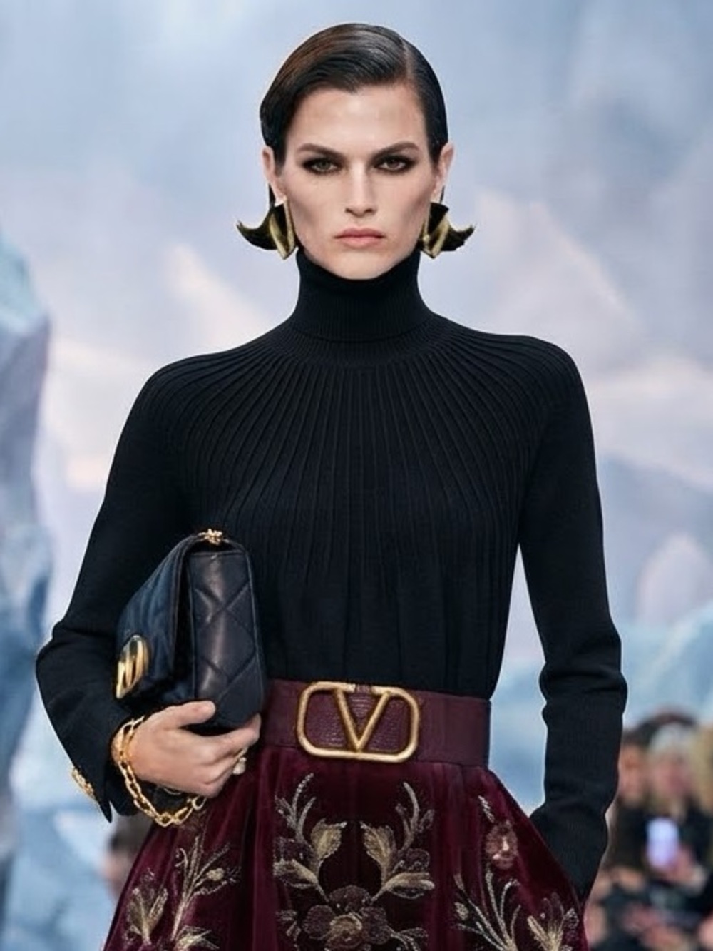 RED Valentino Black Pleated Yoke Turtleneck Sweater Small | Italian Designer